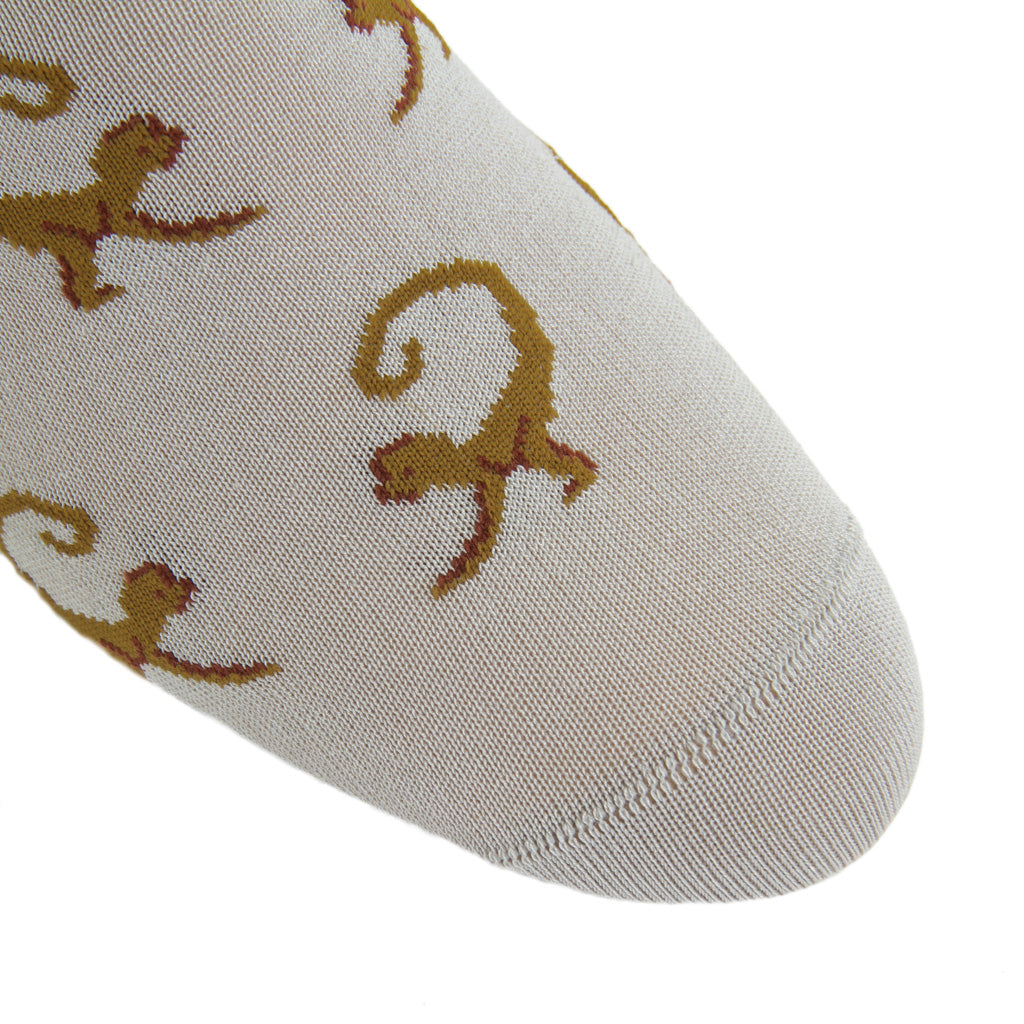 Ash with Gold and Whiskey Brown Monkey Cotton Sock Linked Toe Mid-Calf