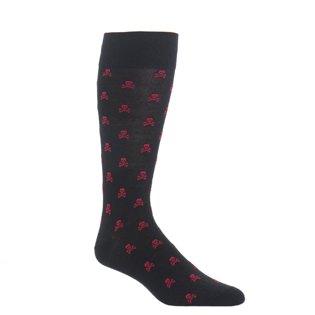 Black with Red Skull and Crossbones Fine Merino Wool Sock Linked Toe O ...