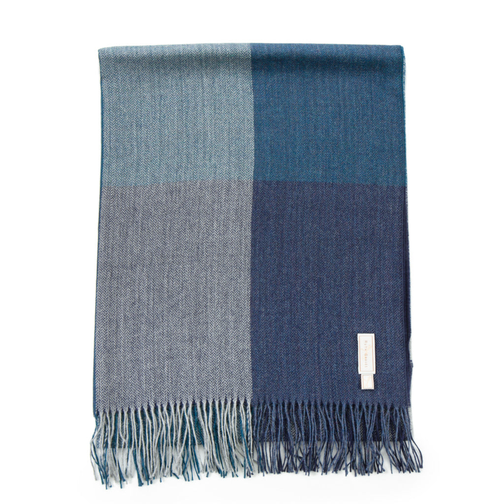 Navy with Light Blue Plaid Herringbone Luxe Scarf