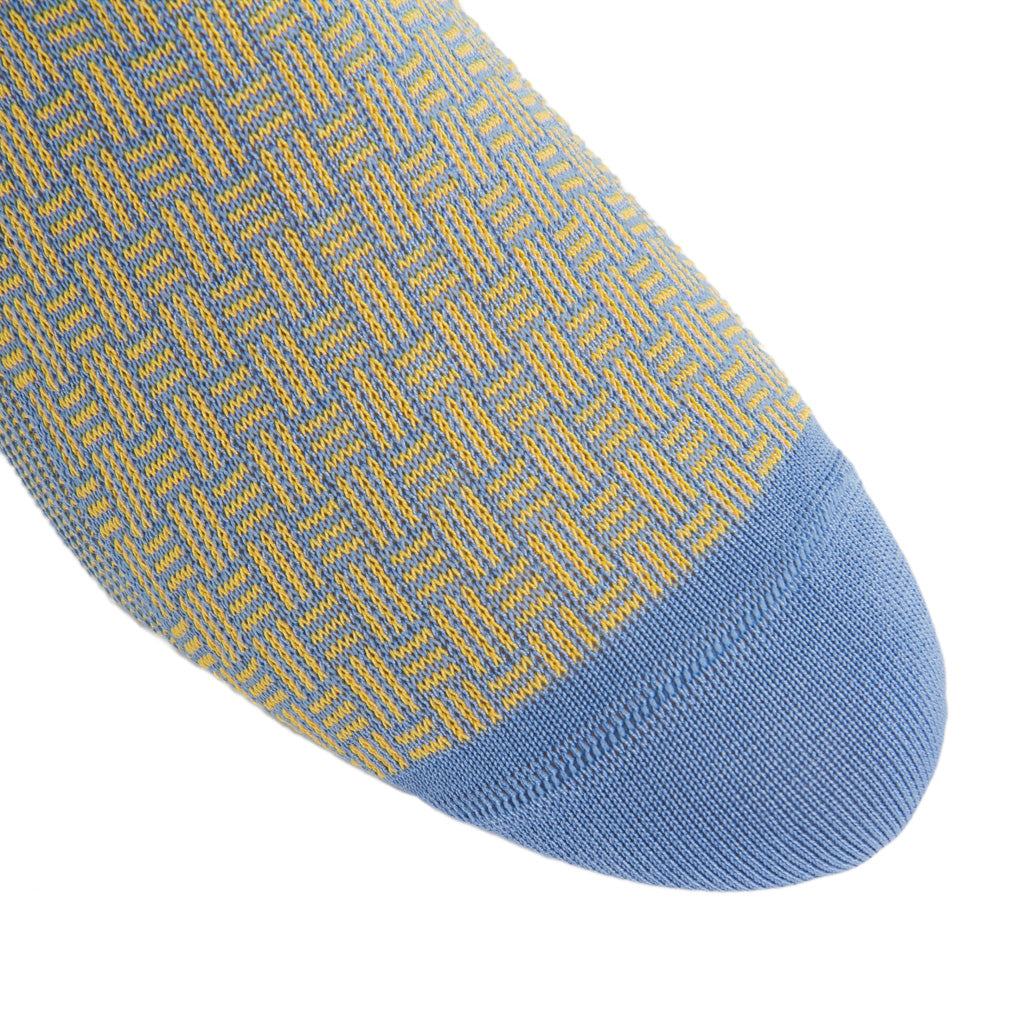 Azure blue with Yellow Cross Hatch Cotton Sock Linked Toe OTC