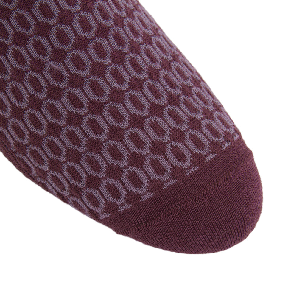 Burgundy with Elderberry Oval Merino Wool Sock Linked Toe Mid-Calf