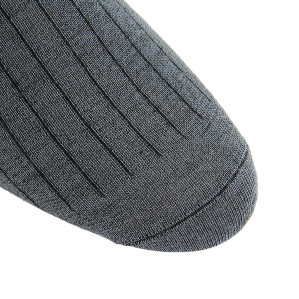 Charcoal Melange Ribbed Fine Merino Wool Sock Linked Toe Mid-Calf