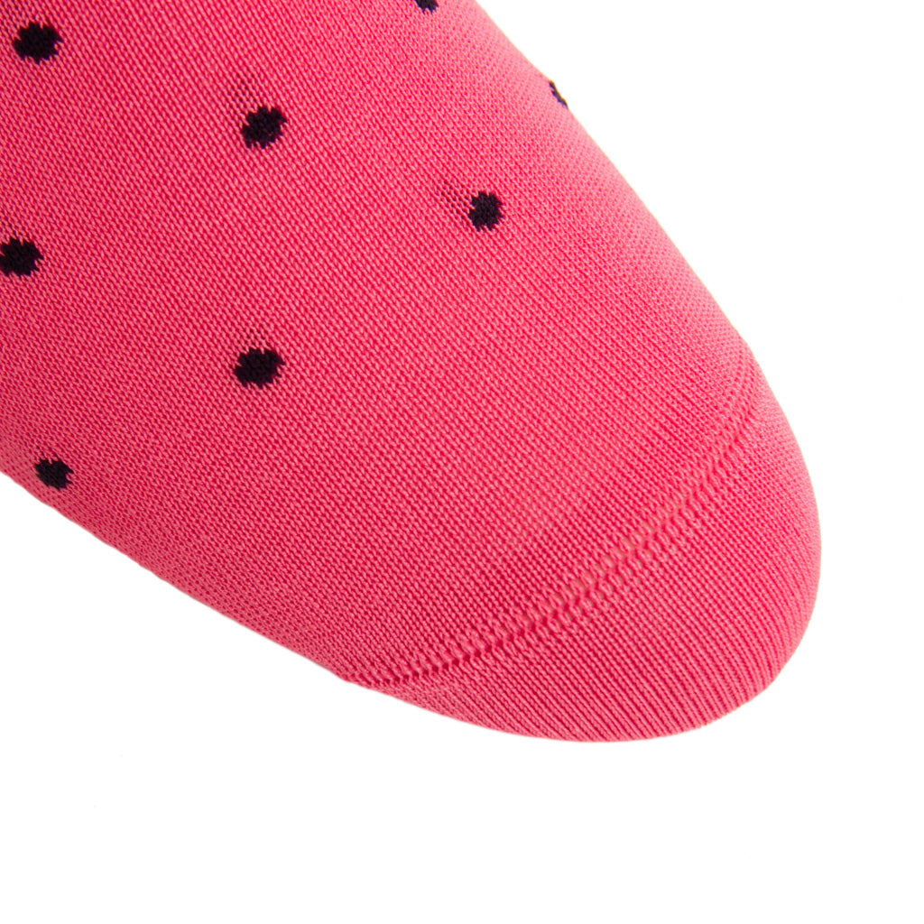 Coral with Classic Navy Dots Cotton Socks Linked Toe Mid-Calf