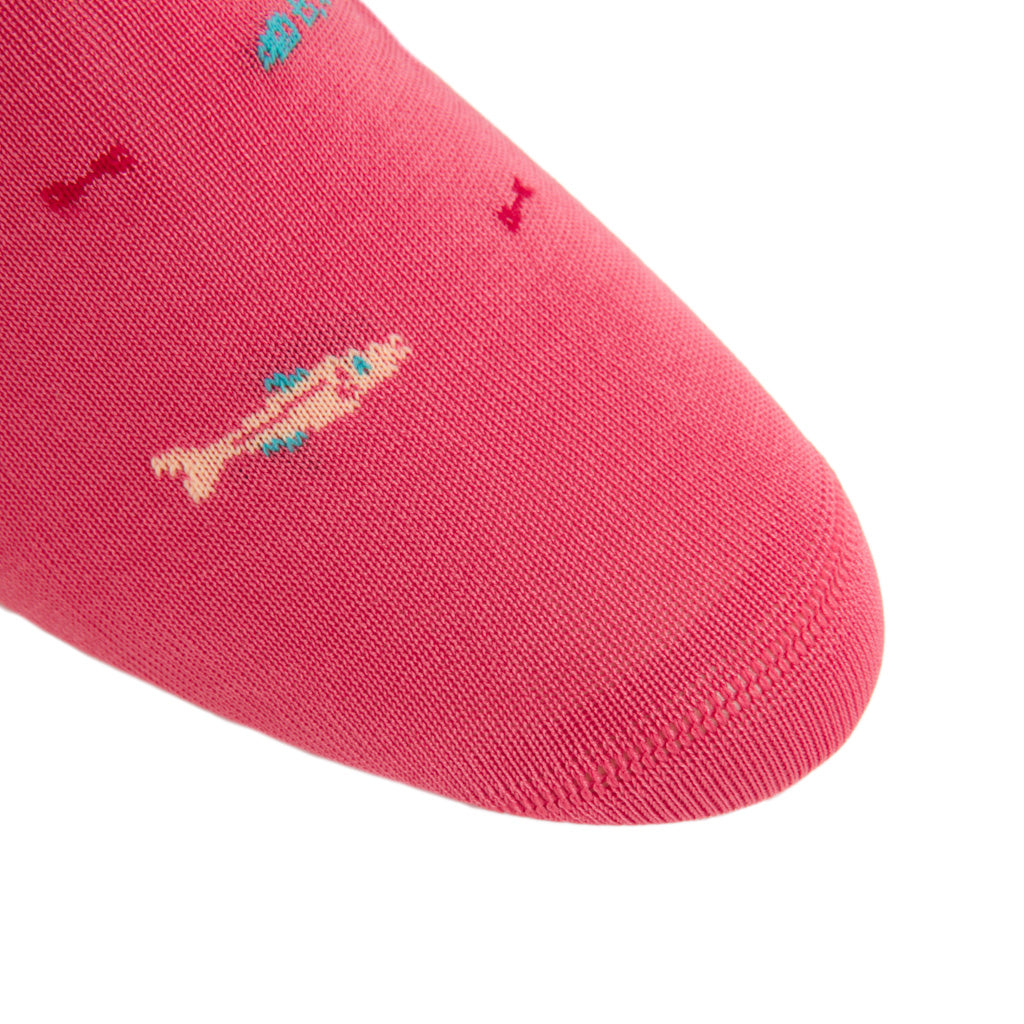 Coral with Pink, Ceramic, Cream Bone Fish Cotton Sock Linked Toe Mid-Calf