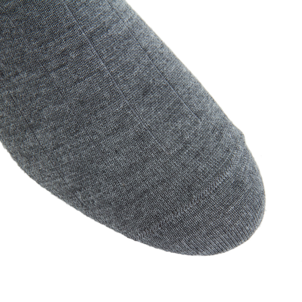 Mid-Gray Wide Ribbed Cashmere Blend Sock Linked-Toe Mid-Calf