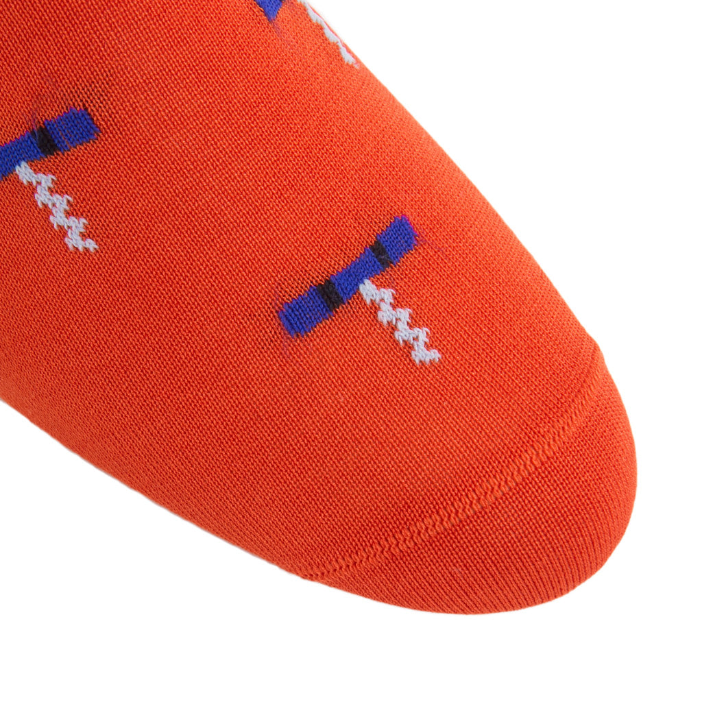 Tigerlily Orange with Clematis Blue, Yolk, Sky Blue Corkscrew Cotton Sock Linked Toe OTC