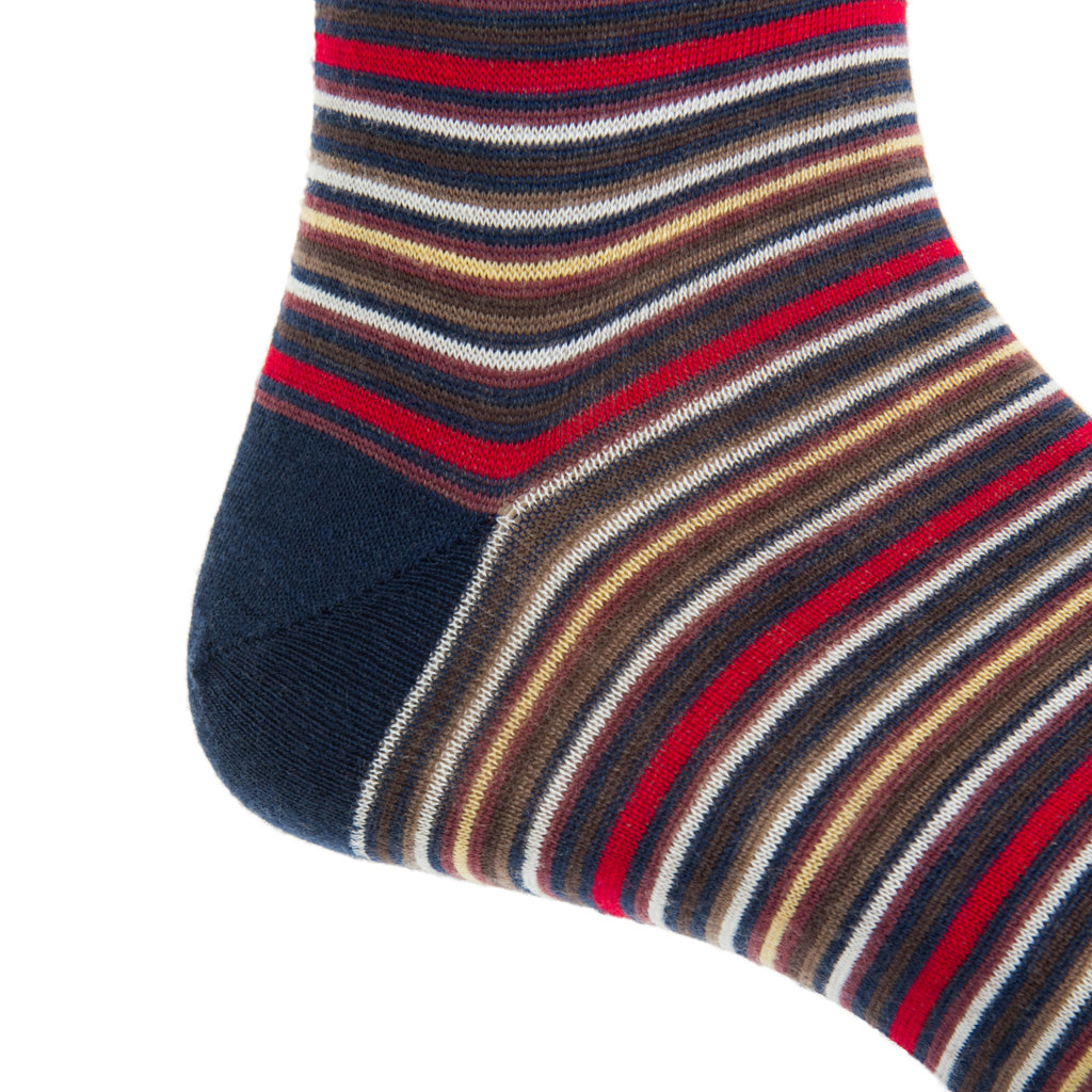 Navy with Brown Yolk Red and White Fine Merino Wool Sock Linked Toe Mi ...