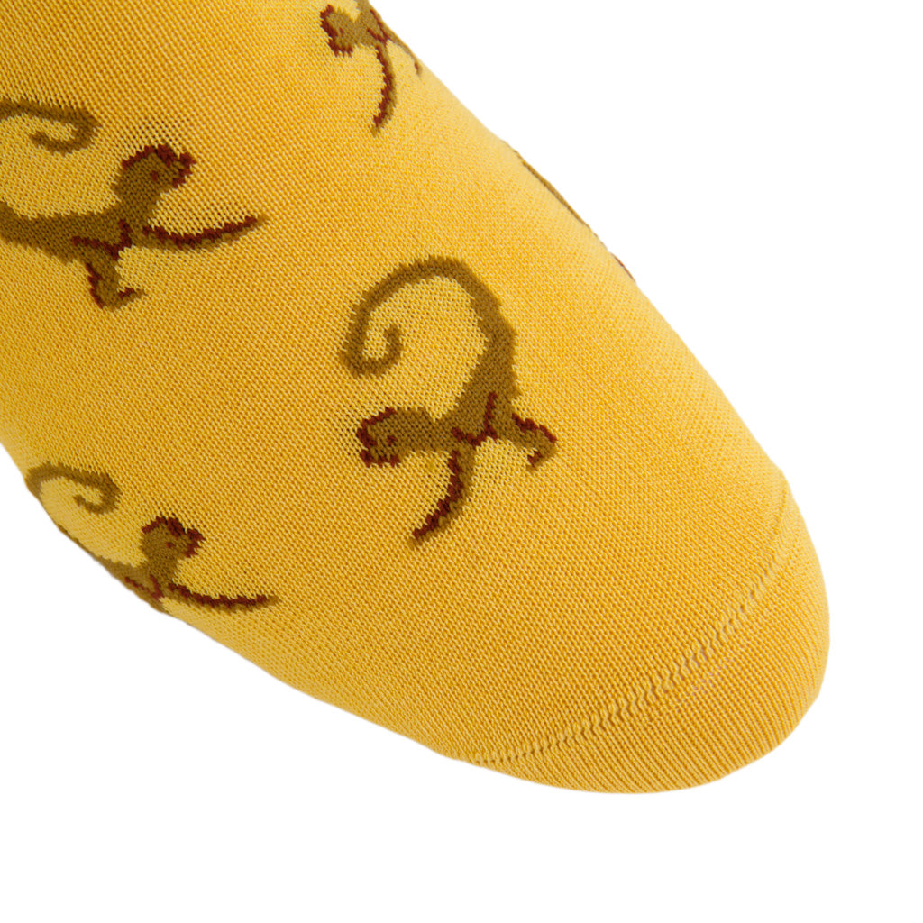 Yolk with Gold and Whiskey Brown Monkey Cotton Sock Linked Toe Mid-Calf