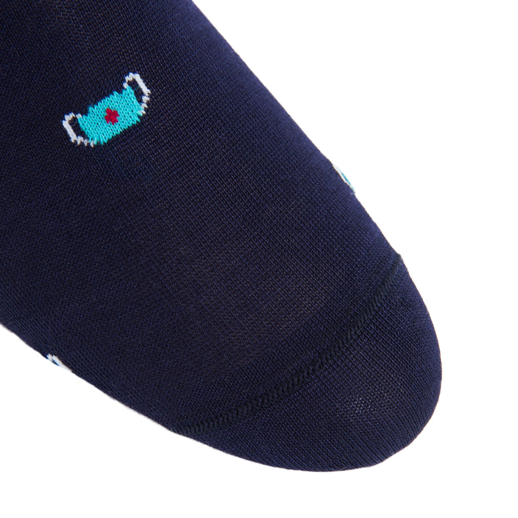 Classic Navy with Ceramic Mask and Red Cross Cotton Sock Linked Toe Mid-Calf