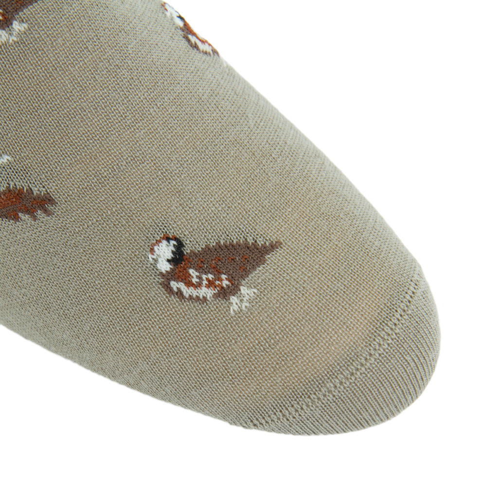 Taupe with Coffee Brown, Brown and Cream Quail Merino Wool Sock Linked Toe OTC