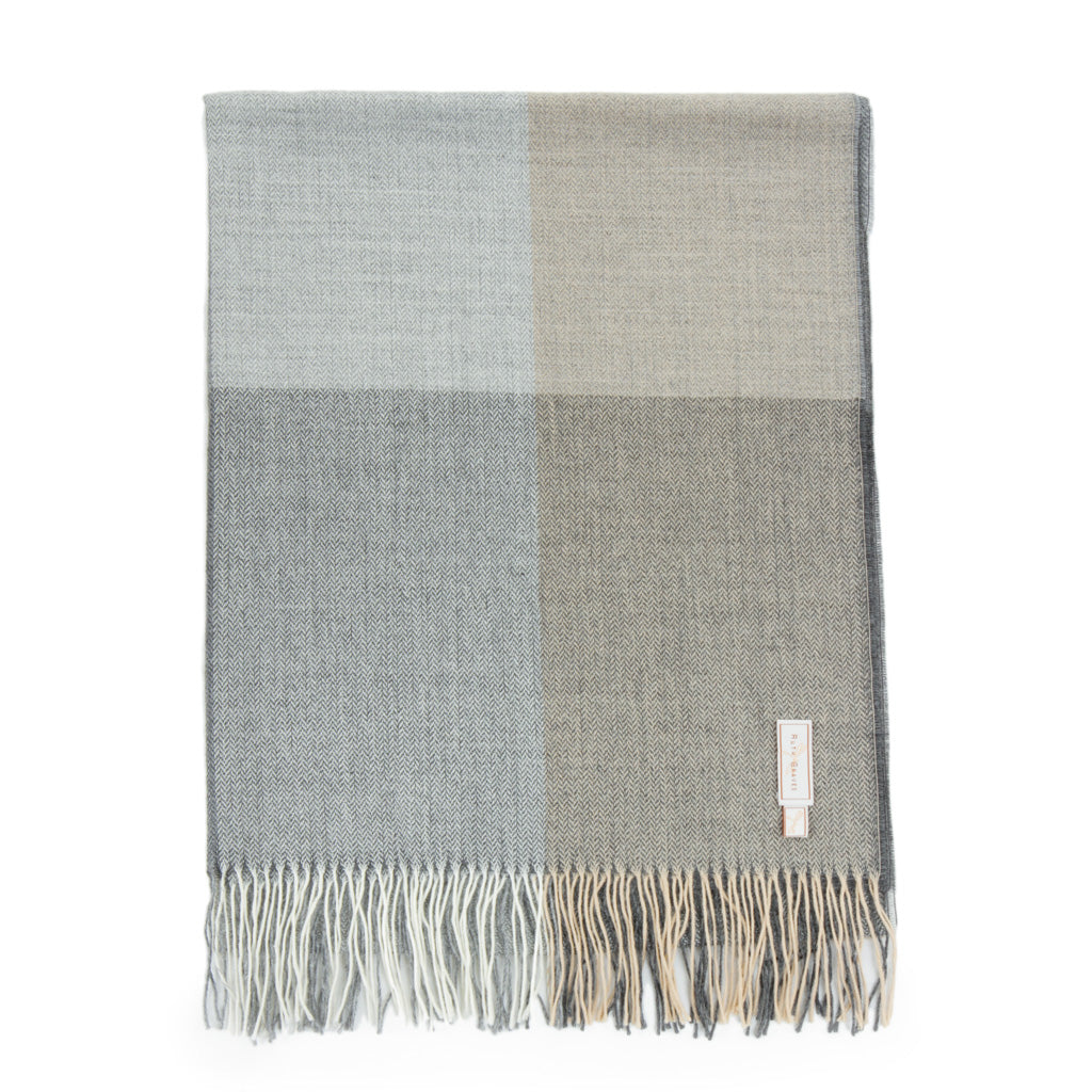 Taupe with Gray Plaid Herringbone Luxe Scarf