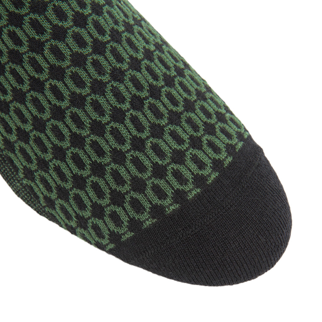 Black with Pine Green Oval Merino Wool Sock Linked Toe Mid-Calf