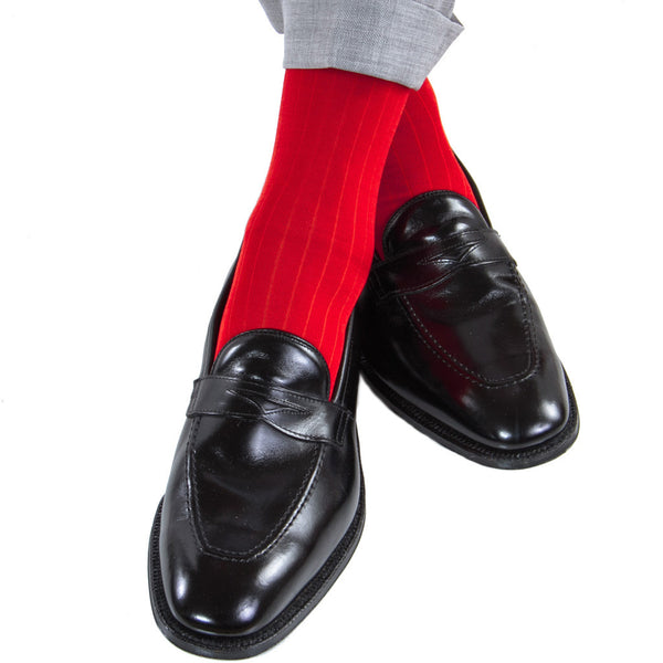 Red Solid Ribbed Cotton Sock Linked Toe OTC | Dapper Classics