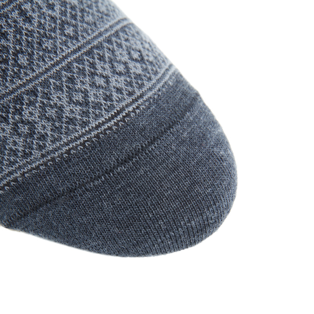 Charcoal with Mercury Grey Fair Isle Fine Merino Wool Sock Linked Toe OTC