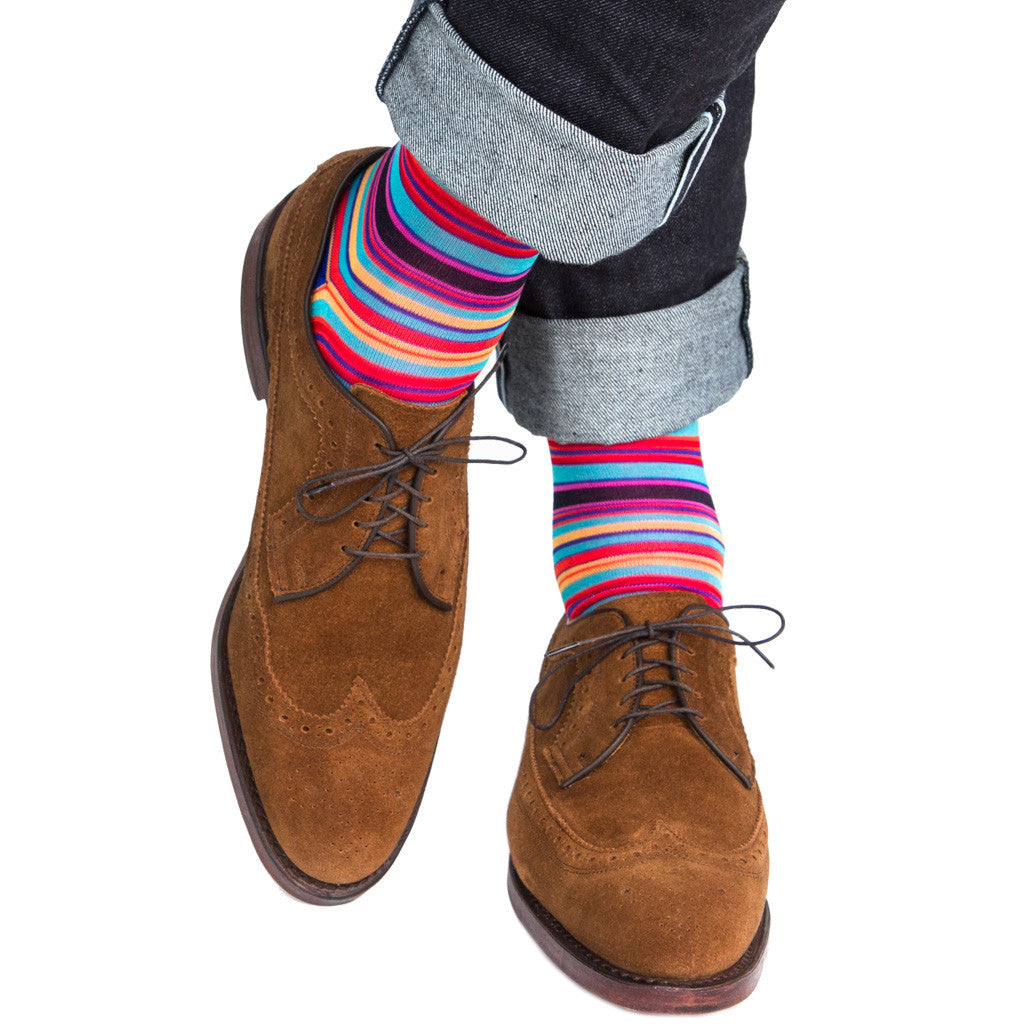 The Hamptons  Blue & White Striped Men's Dress Sock