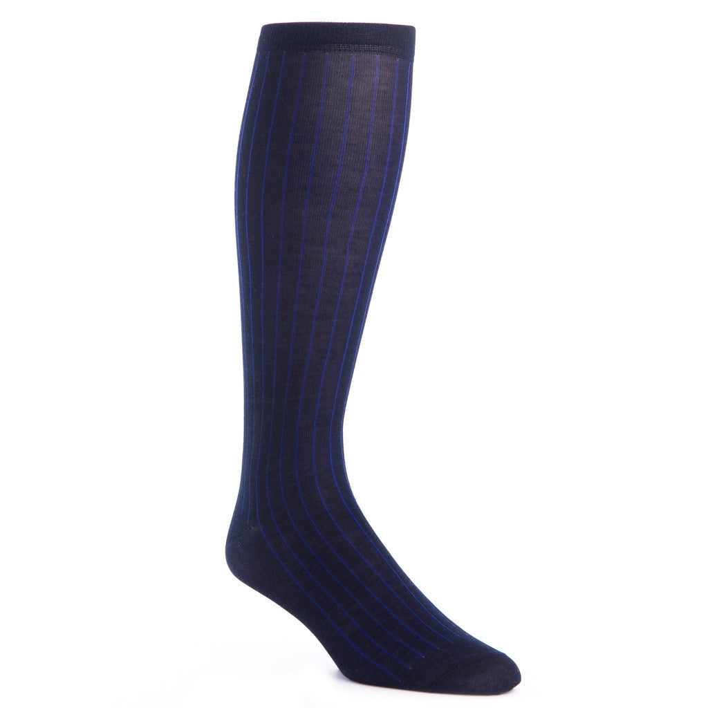 Navy with Clematis Blue Vertical Stripe Cotton Sock Linked Toe OTC ...