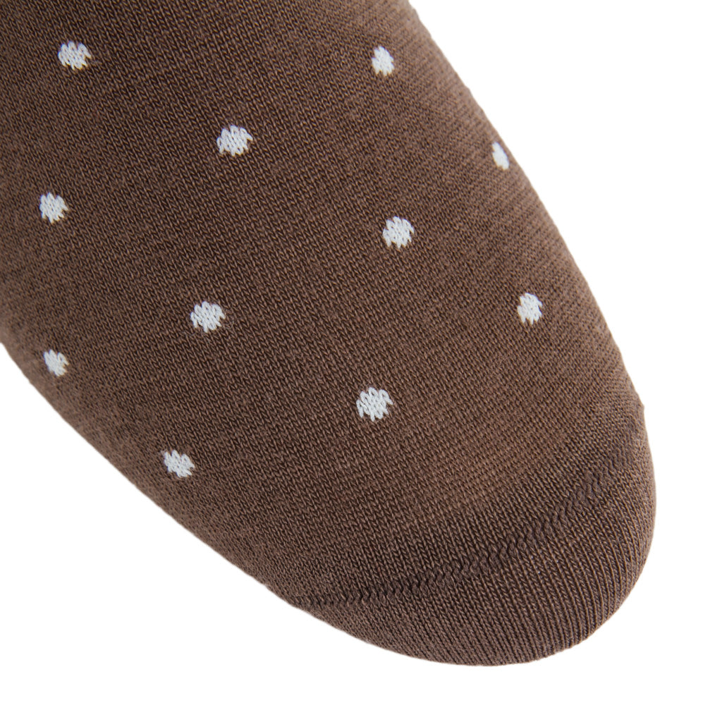 Brown with Cream Dot Fine Merino Wool Sock Linked Toe Mid-Calf