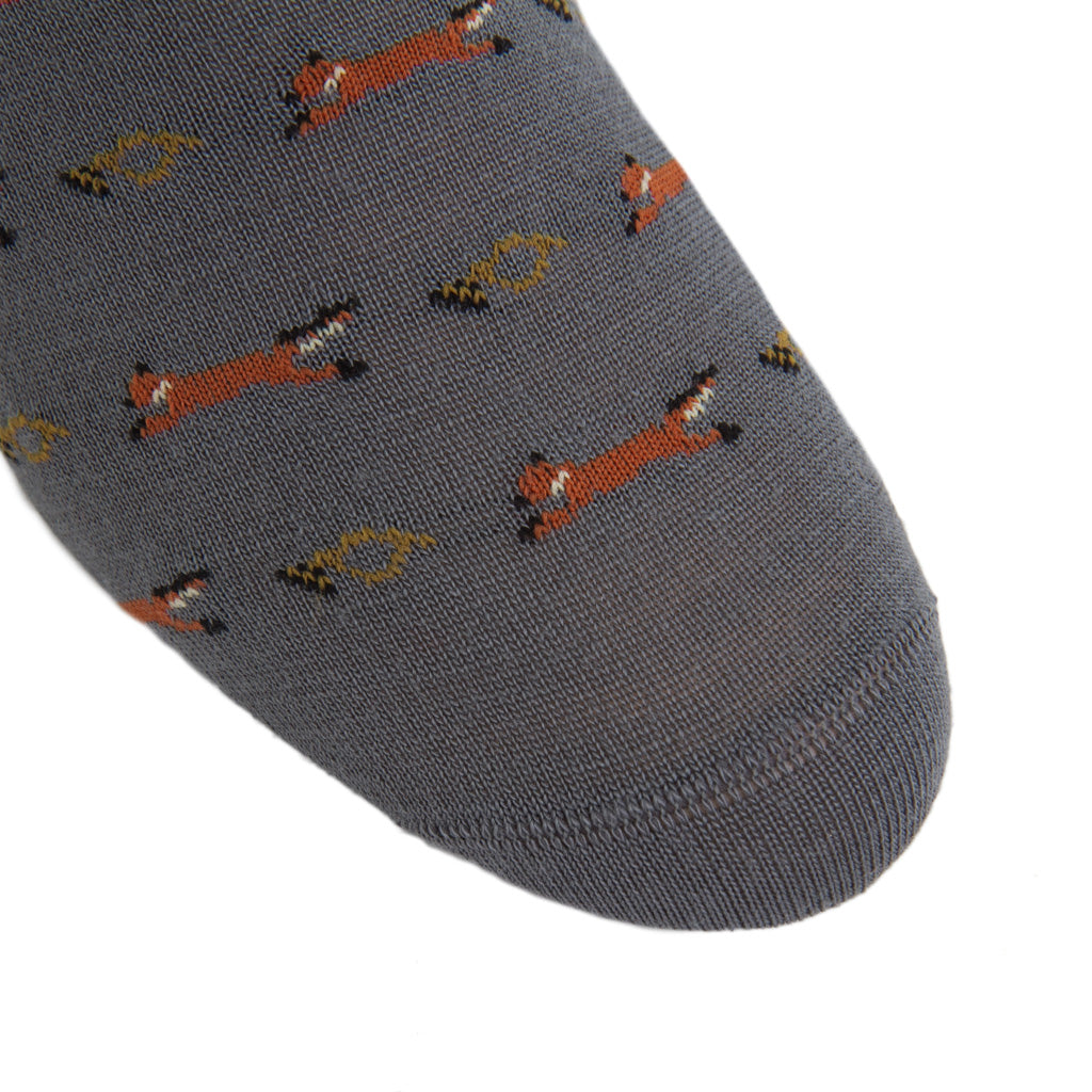 Mercury Gray with Brown, Gold, and Cream Fox Wool Sock Linked Toe OTC