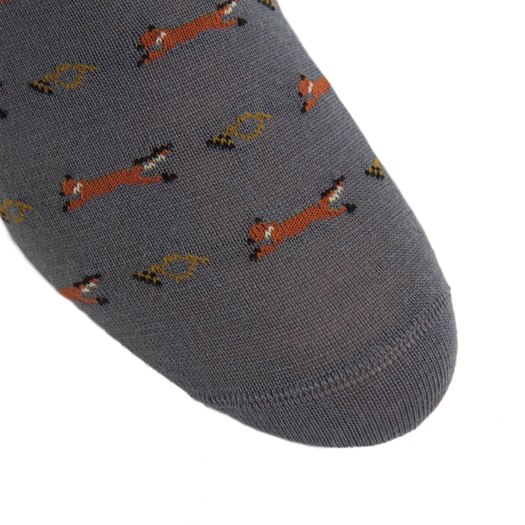 Mercury Gray with Brown, Gold, Cream Fox Wool Sock Linked Toe Mid-Calf