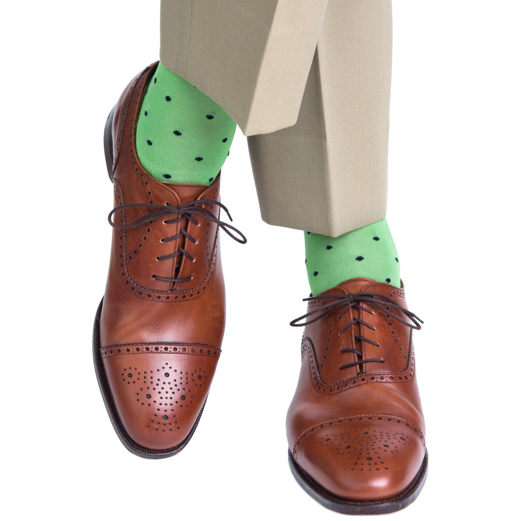 Green with Navy Dot Cotton Sock Linked Toe OTC – Dapper Classics®