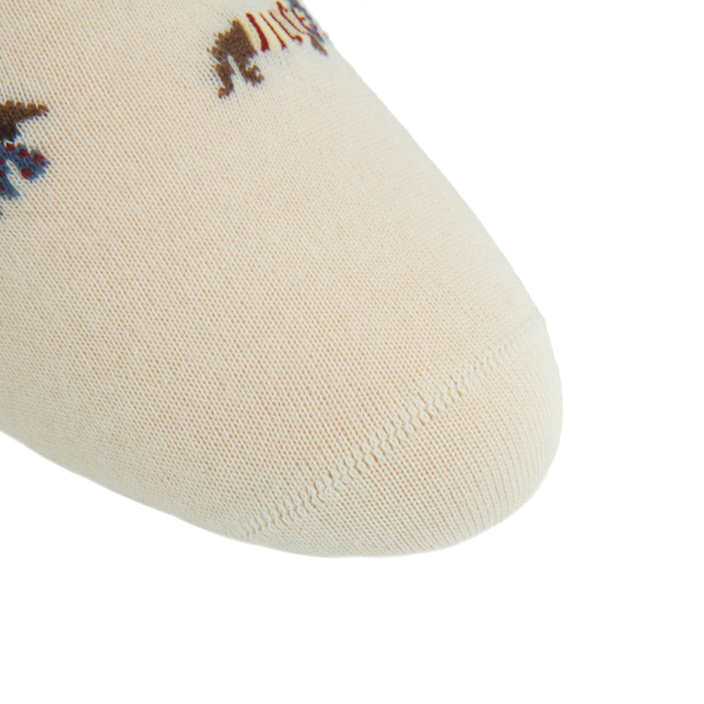 Cream with Taupe and Red Dachshund with Scarf Fine Merino Wool Sock Linked Toe OTC