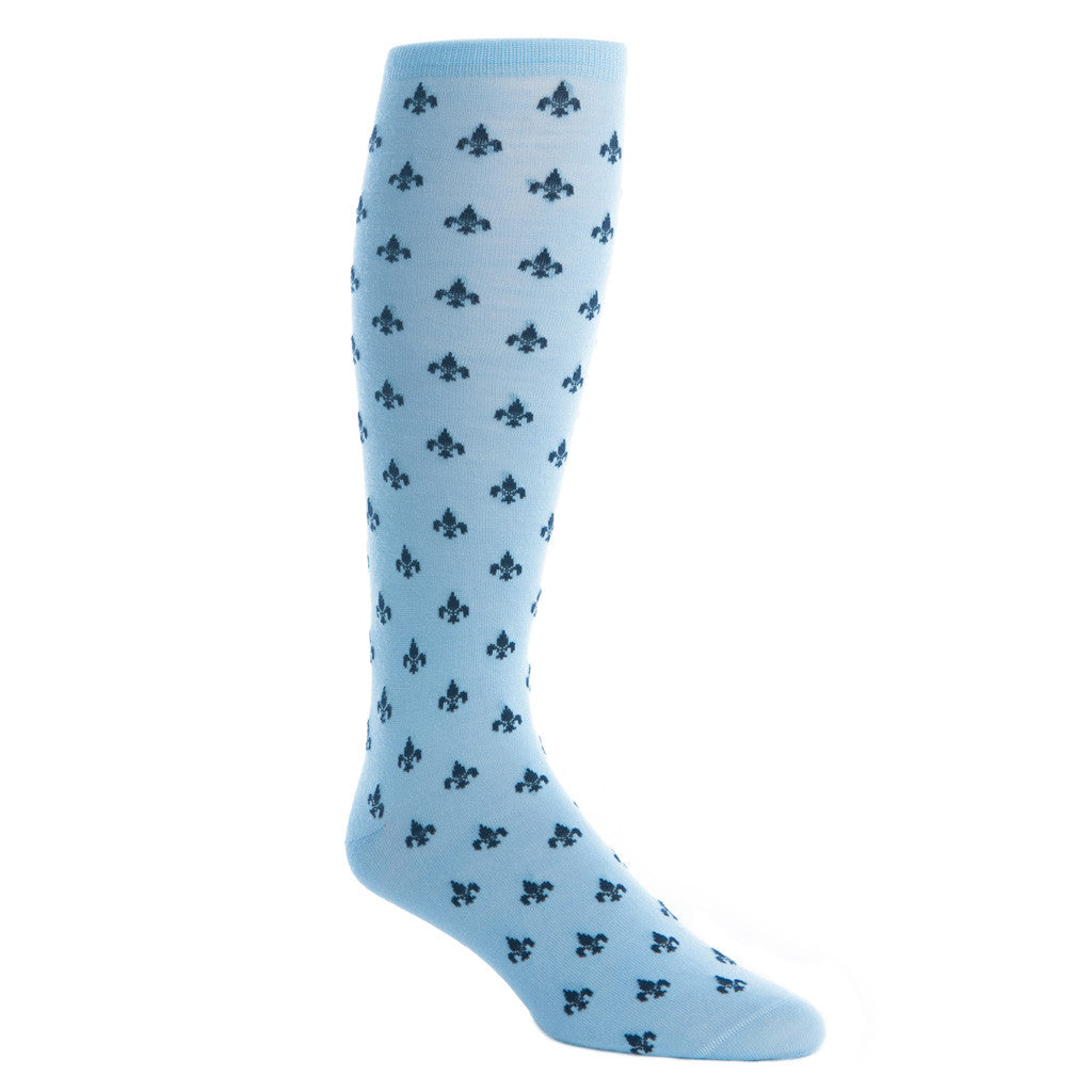 Sky Blue and Dress Navy Fleur De Lis Wool Sock Linked Toe Over-Calf ...