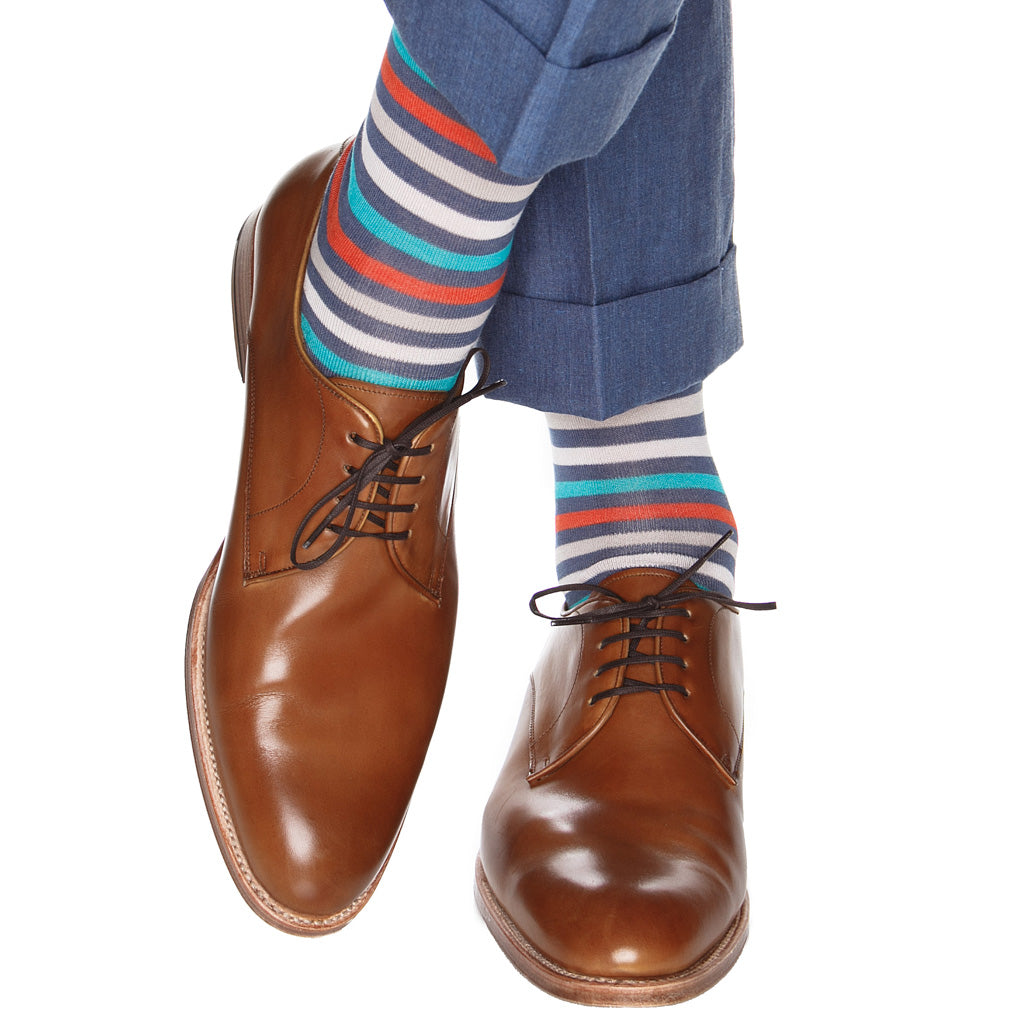 Purple Square Knots on Black Merino Wool Over the Calf Dress Socks