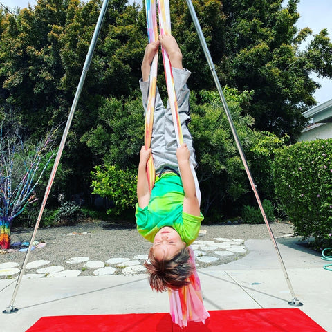 Boy on Aerial Silks and Portable Rig - Aerial Arts for Kids