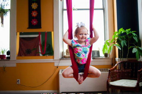 Child Aerial Yoga in Pink Yoga Hammock Home Studio