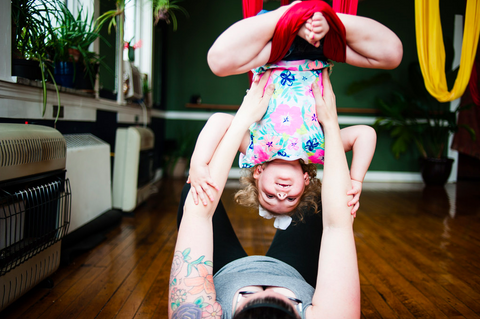 Mom and Daughter Aerial Yoga