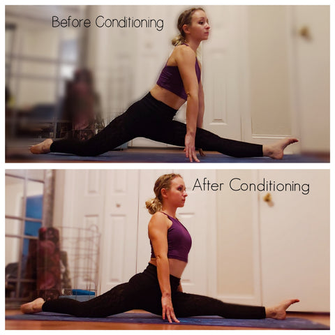 Girl showing us her Splits Before and After Conditioning