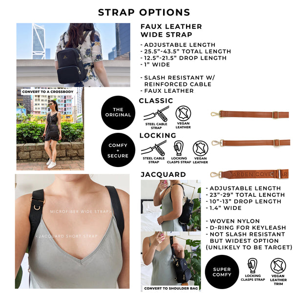 Carmel Strap Options Comparison of Jacquard vs Faux Leather Wide Strap