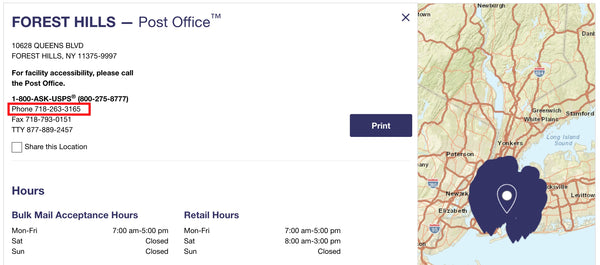 Find USPS locations example result