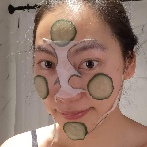 Trying on Hydrating Cucumber Slice Mask