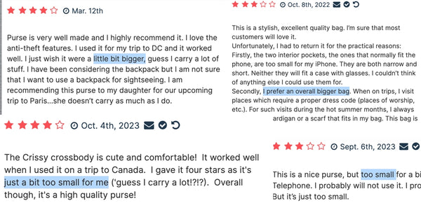 Reviews asking for a bigger bag