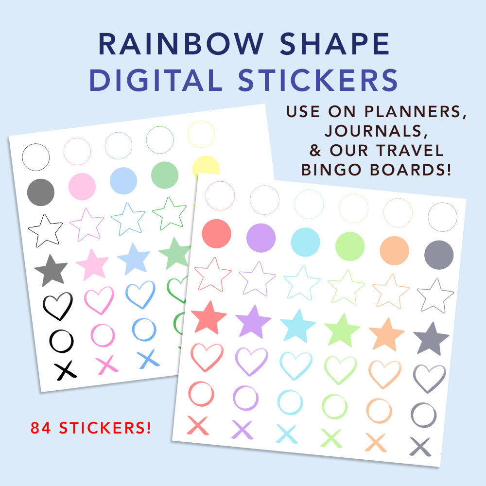 FREE Rainbow Shapes Stickers for Digital Journals, Planners & Bingo Boards