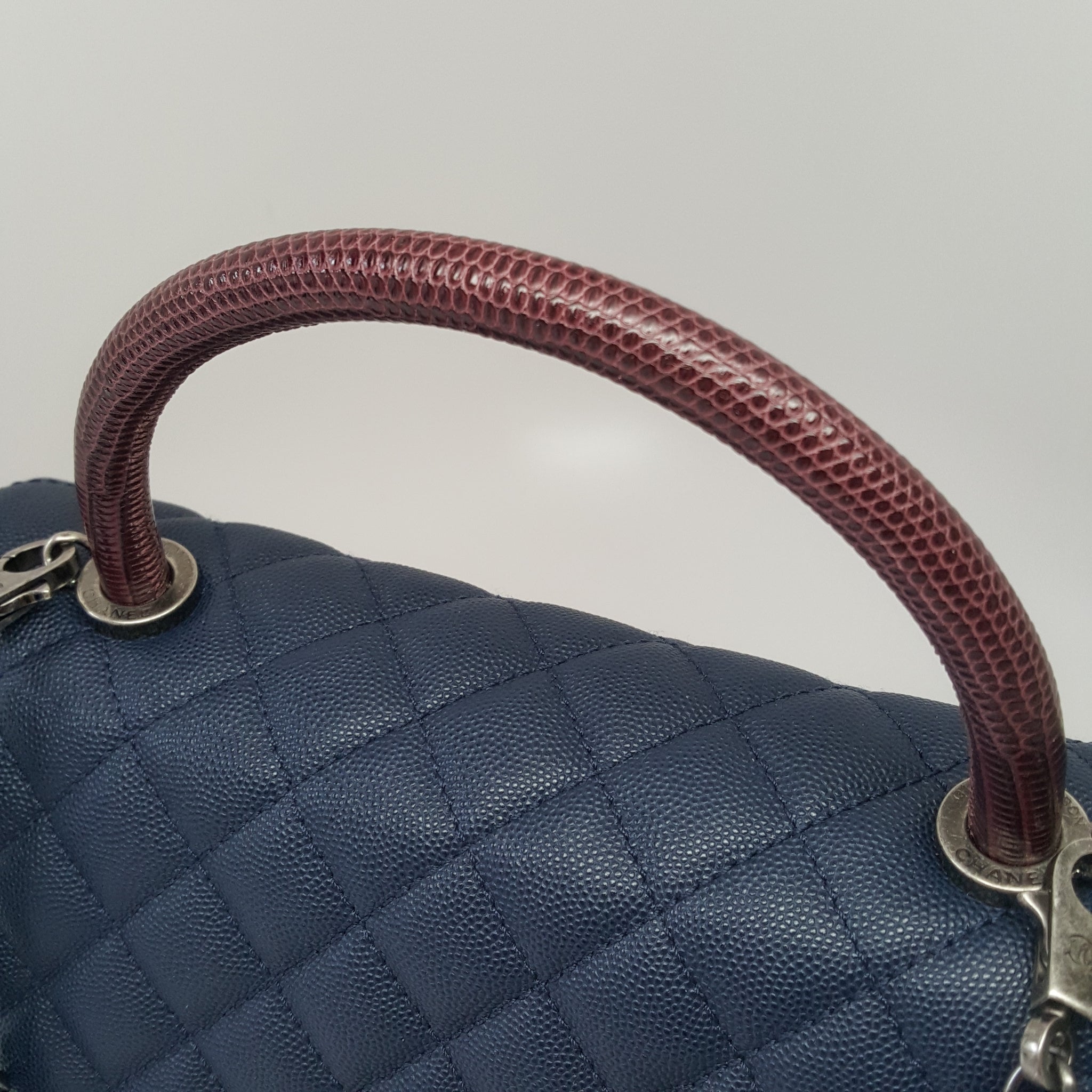 chanel flap bag with top handle blue