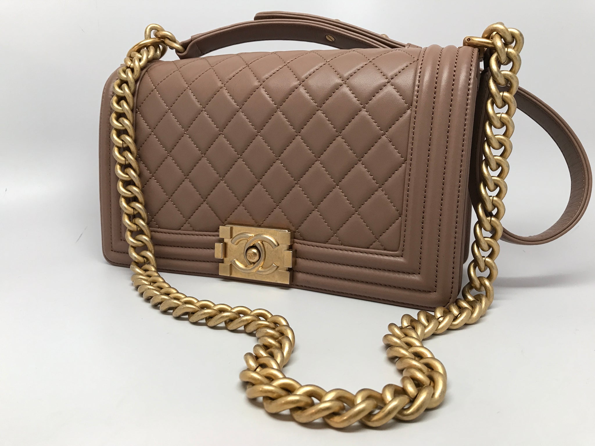 CHANEL MEDIUM BOY FLAP BAG - BEIGE LAMBSKIN – Hebster Boutique