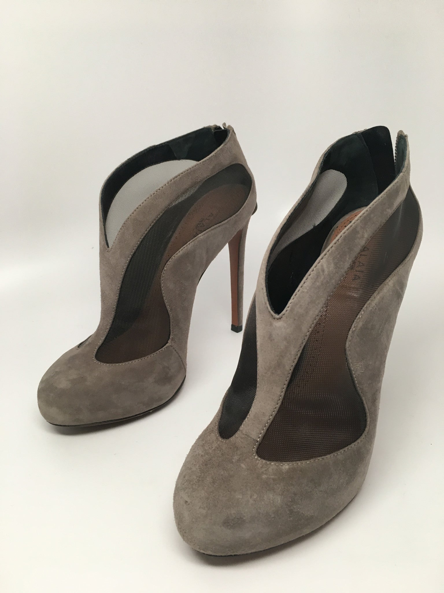 ALAIA PARIS CHAMOIS STILETTO ANKLE BOOTIES - SIZE 37