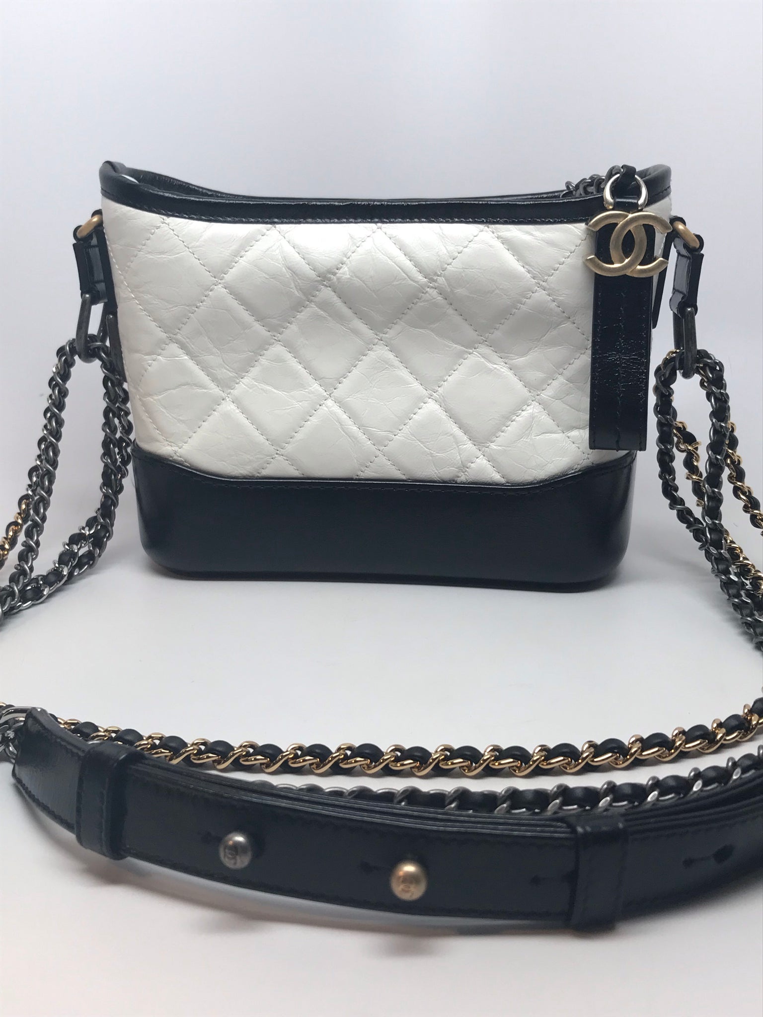 CHANEL BLACK AND WHITE SMALL GABRIELLE HOBO BAG