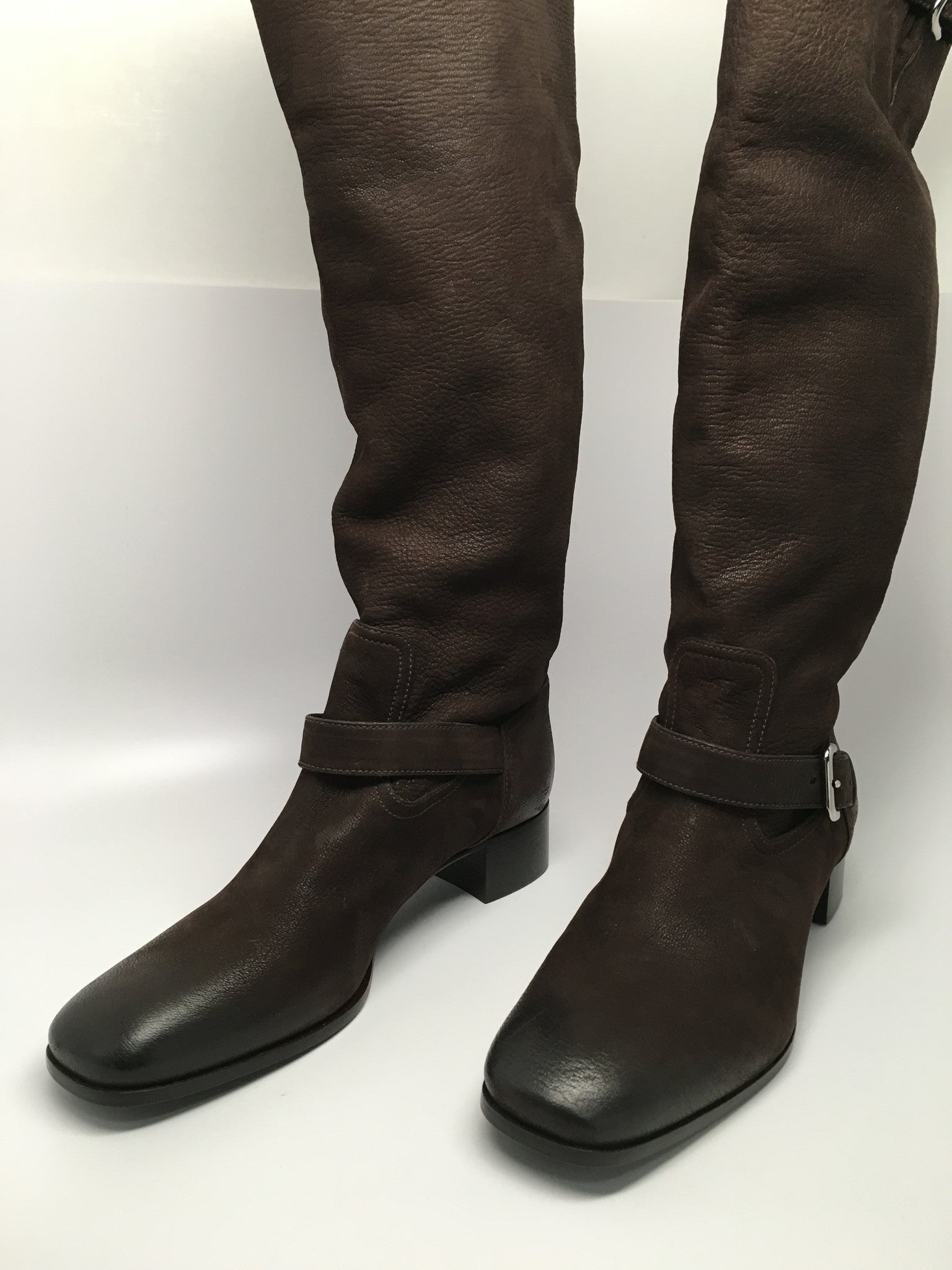 NEW PRADA CALZATURE DONNA CAPRA ANTIC 2 BROWN LEATHER BOOTS SIZE 39