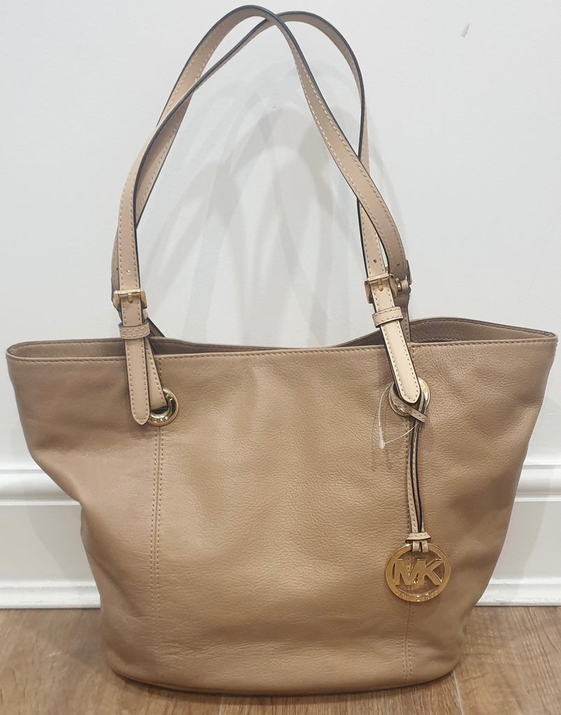 MK MICHAEL KORS Beige Leather Dual Strap Large Tote - NEW – Second Wave Couture