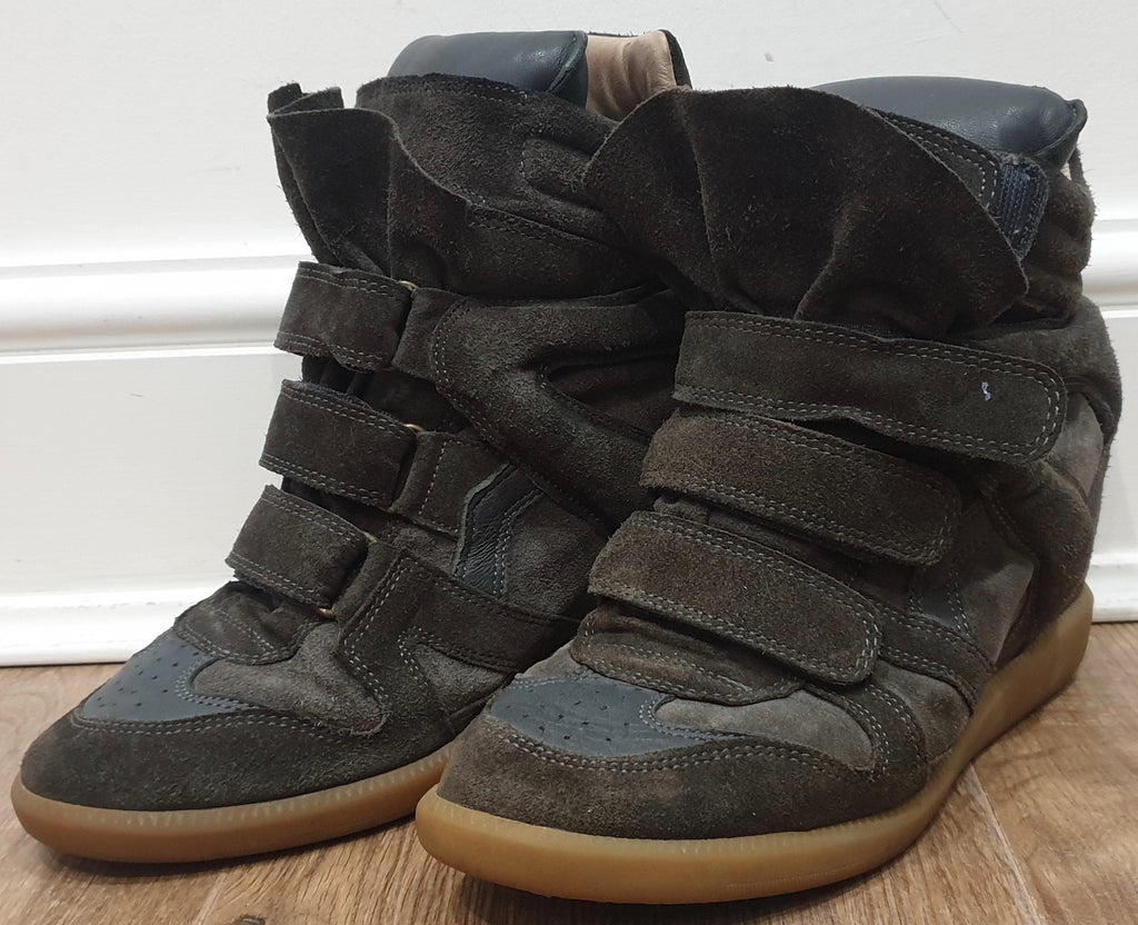 ISABEL MARANT Brown Grey Lambskin Suede Hi Sneakers E Second Wave Couture