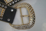 B.B.SIMON Black Fur Gold Tone Hardware & Swarvoski Crystal Embellished Belt XL