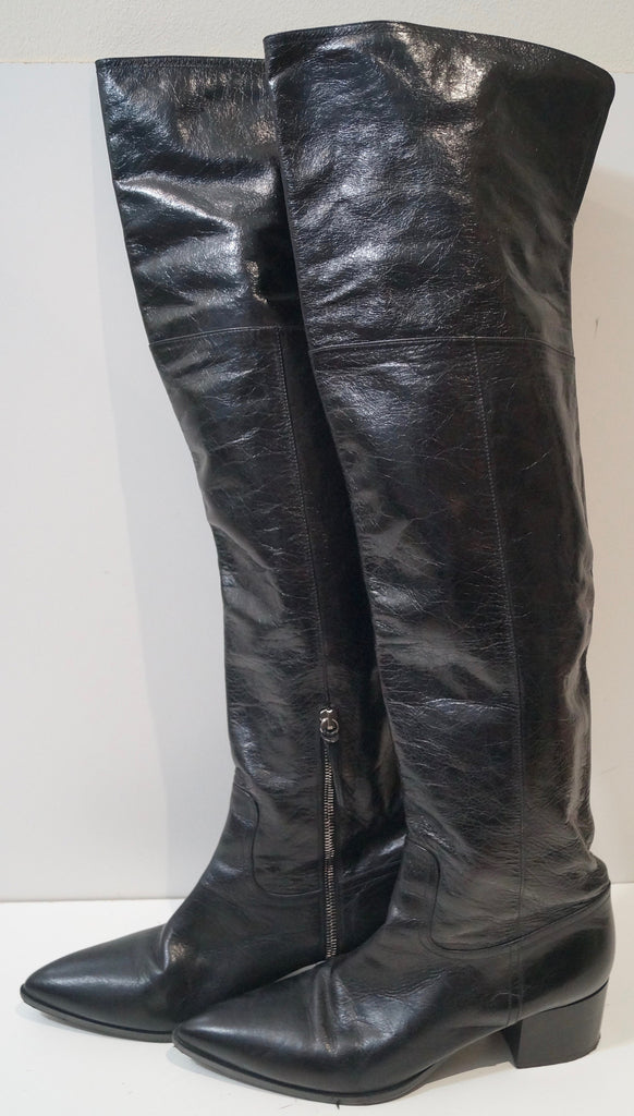 flat pointed over the knee boots