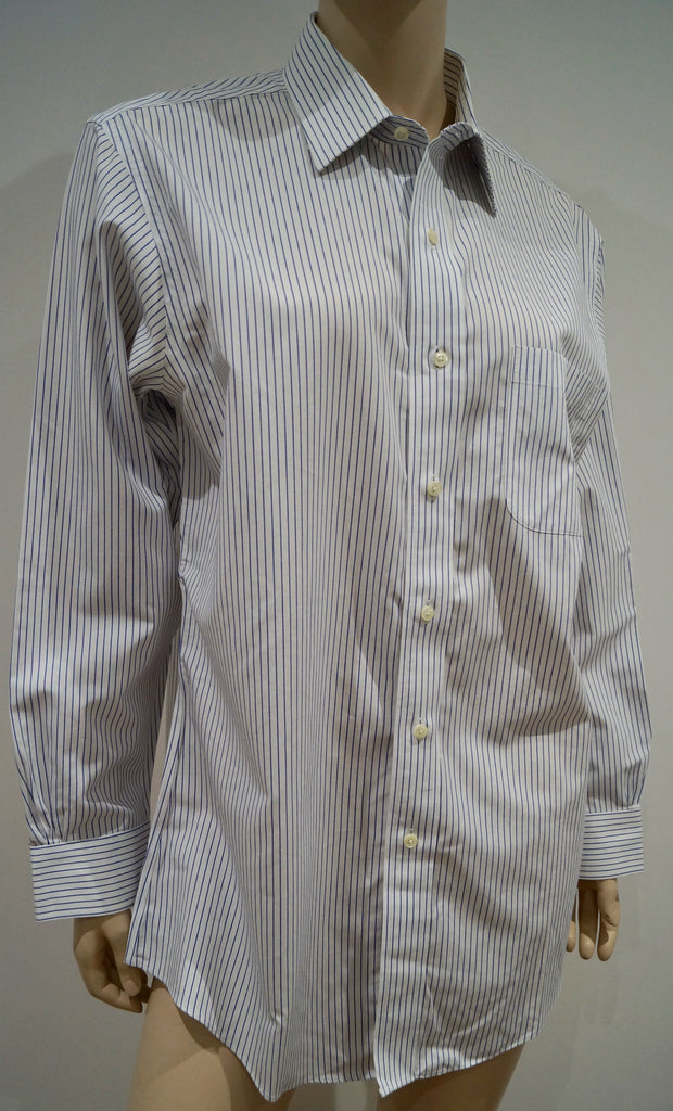 blue and white striped formal shirt