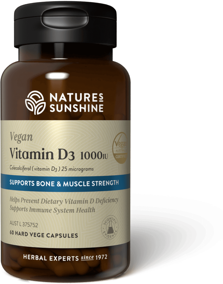 bottle of Nature's Sunshine Vegan Vitamin D3 1000IU