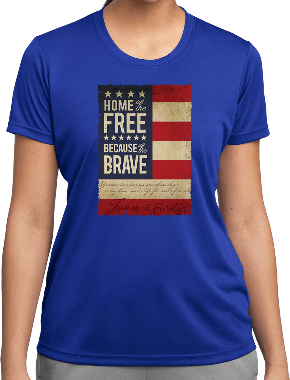 Ladies USA T-shirt Home of the Brave Moisture Wicking Tee