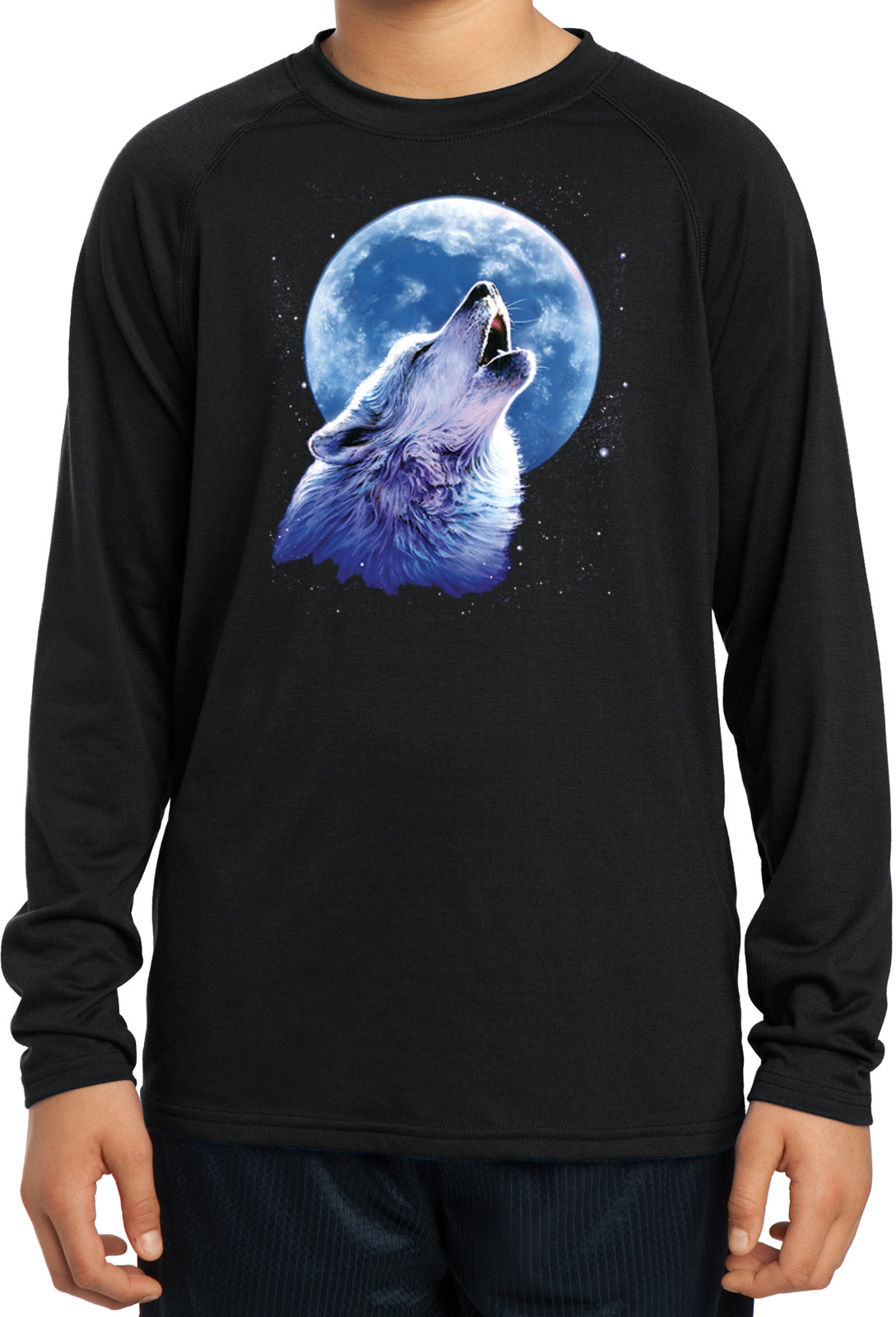 Kids Wolf and Moon Tee Call of the Wild Dry Wicking Long Sleeve