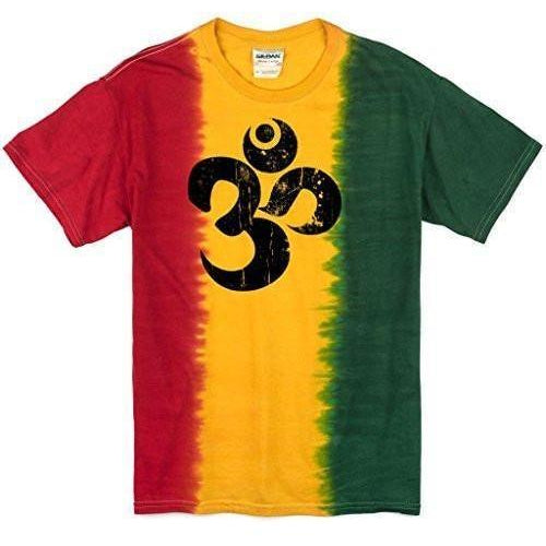 Mens Black Distressed Om Rasta Tee Shirt